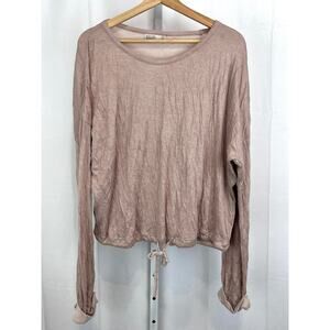 BAREFOOT DREAMS Malibu Long Sleeve Crinkle Lounge Top Blush Pink Size L